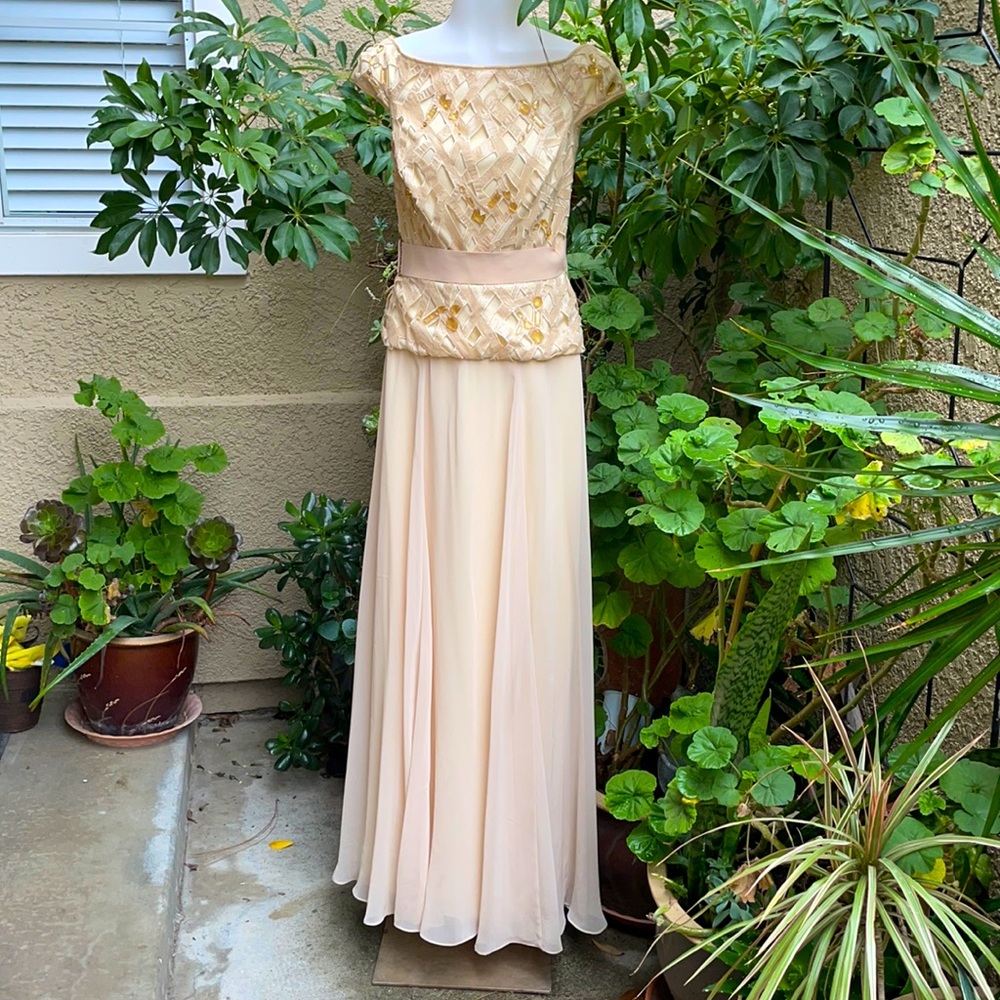 New cream Tadashi Collection silk/polyester long dress